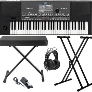 Korg PA600 Professional Arranger Keyboard with Keyboard Bench, Keyboard Stand JVC Full-Sized Headphones and Universal Sustain Pedal