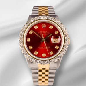 Rolex Men's Datejust 36mm YG & Steel ICED 2.25ct Diamonds Red Dial Watch